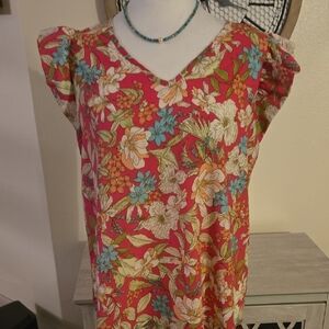 Vibrant Floral Blouse - Pink and Multicolor NWT